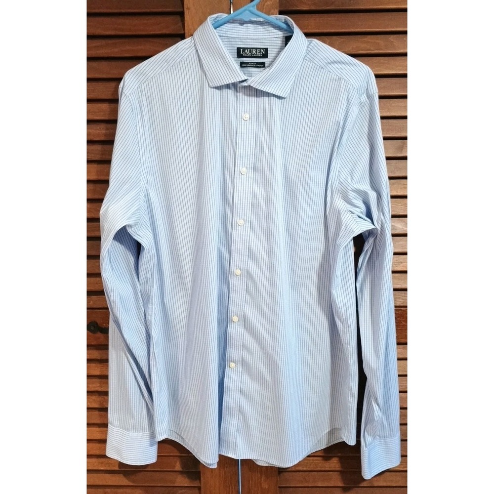 Ralph Lauren Shirt Men's Size XL 17‎ 36/37 Blue Gingham Check Long Sleeve Shirt